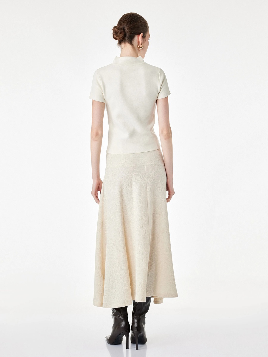 Beige A-Line Midi Skirt