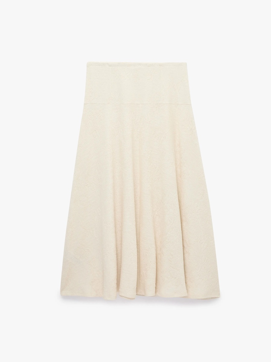 Beige A-Line Midi Skirt