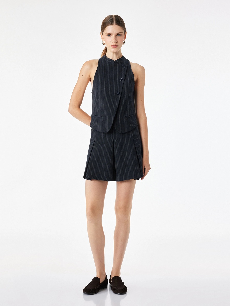 Navy Blue Pinstripe A-Line Mini Skirt