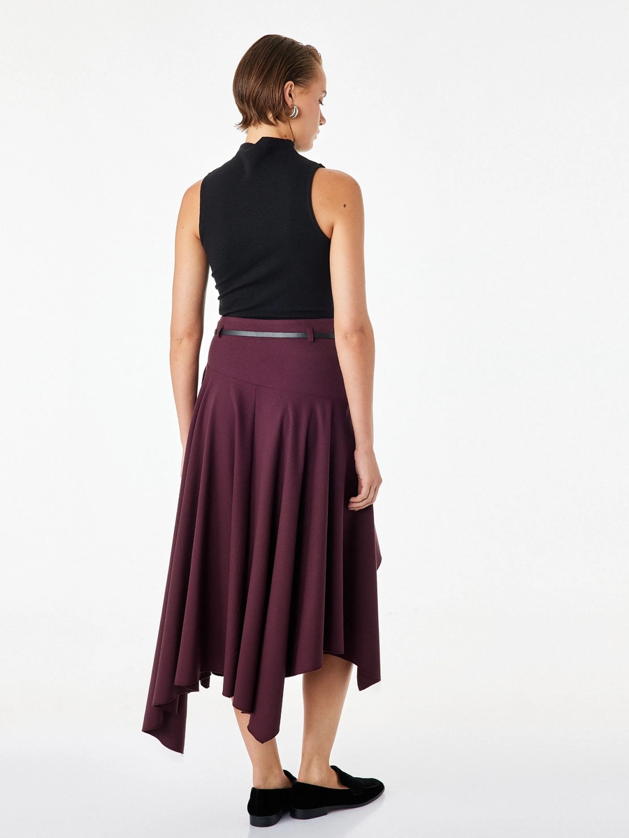 Burgundy A-Line Asymmetric Midi Skirt