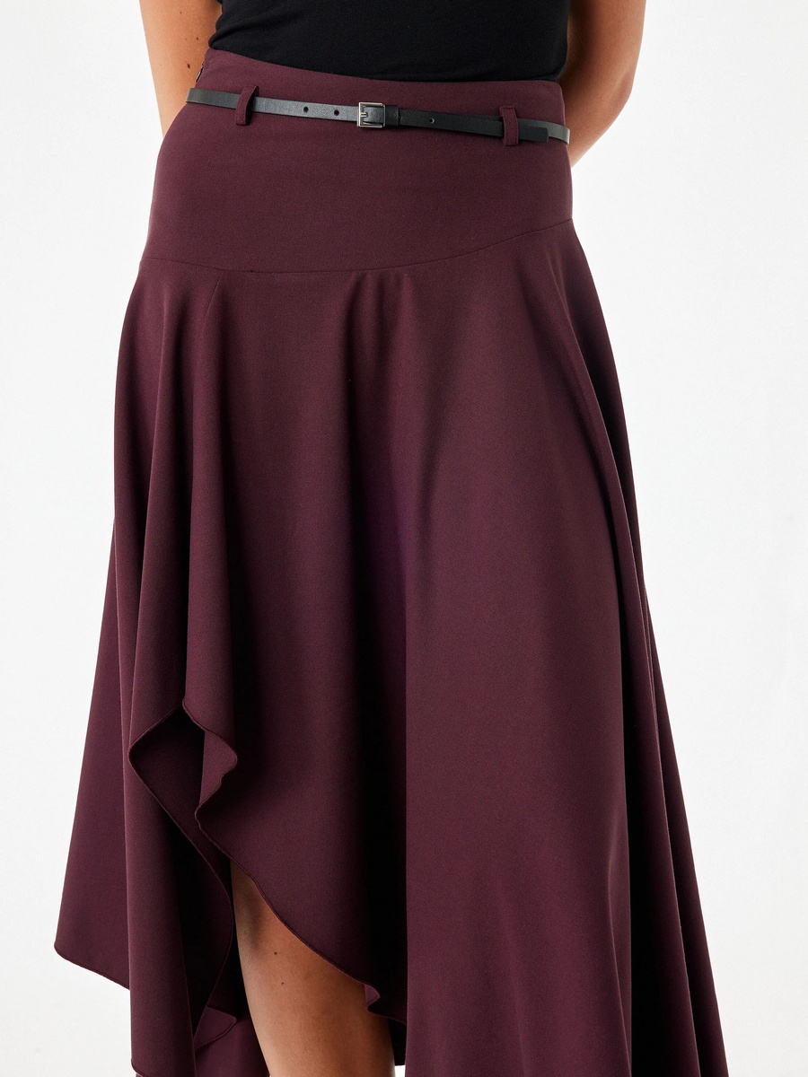 Burgundy A-Line Asymmetric Midi Skirt
