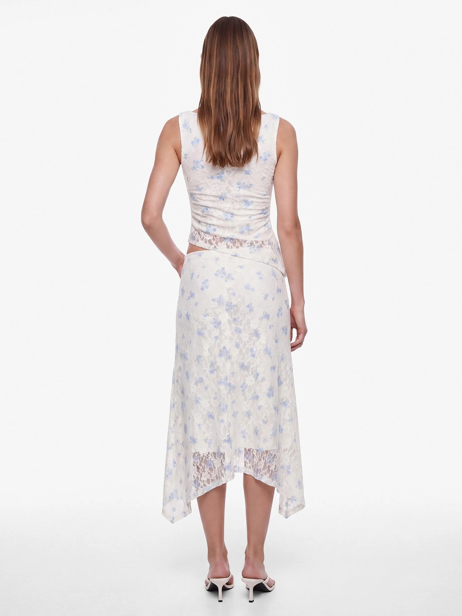 Beige A-Line Floral Midi Skirt