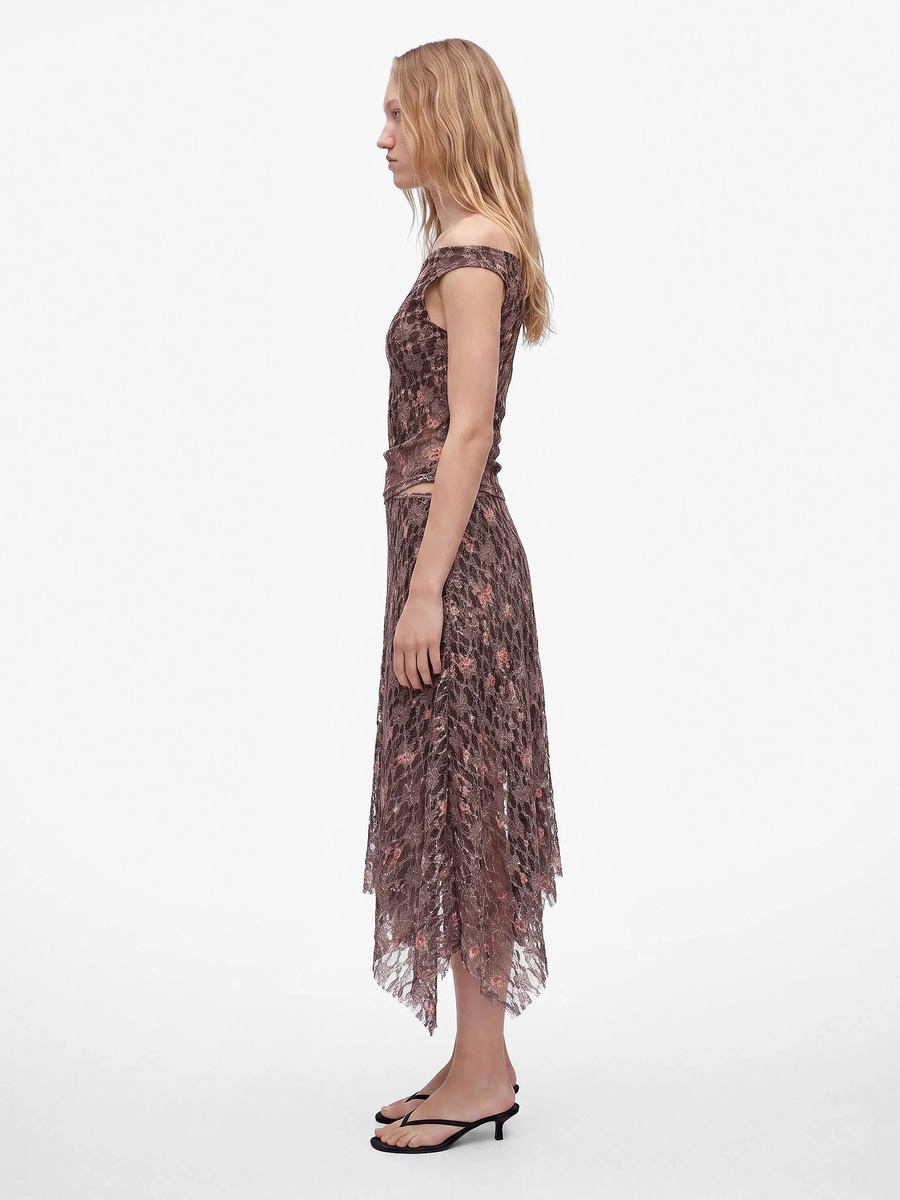 Brown A-Line Midi Skirt with Print