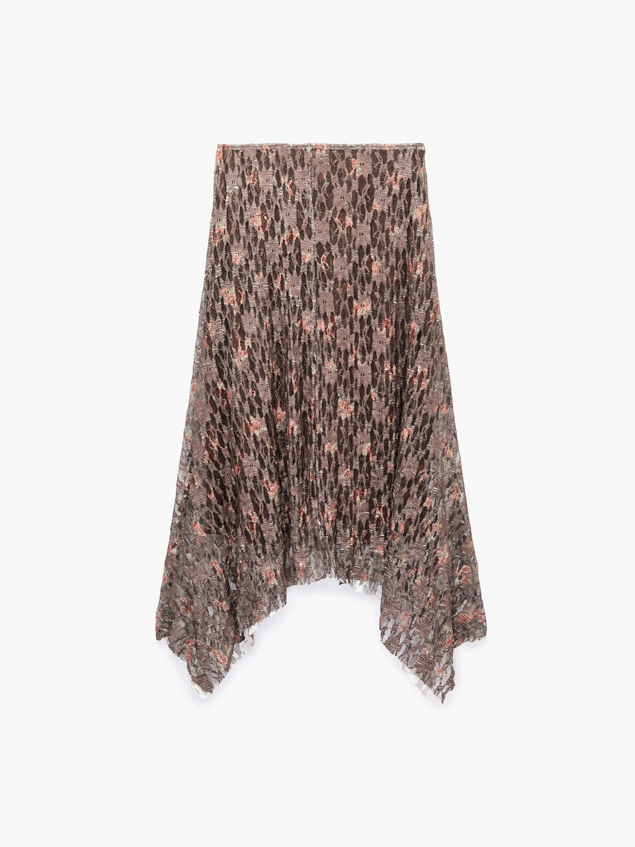 Brown A-Line Midi Skirt with Print