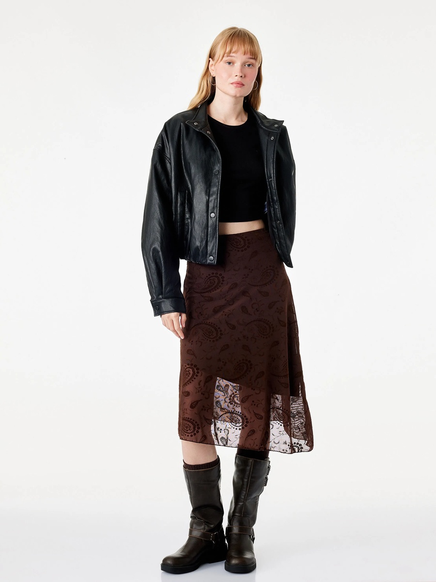Brown Paisley A-Line Midi Skirt