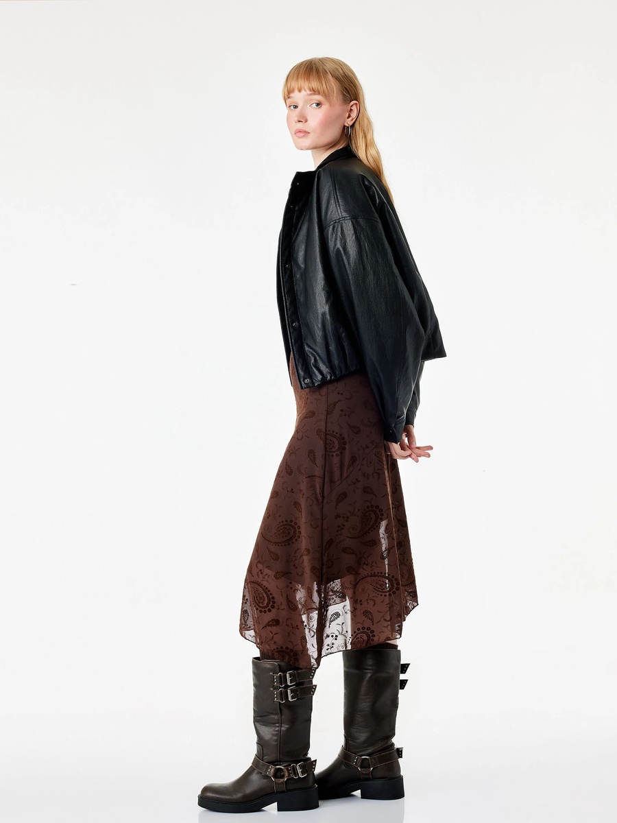Brown Paisley A-Line Midi Skirt