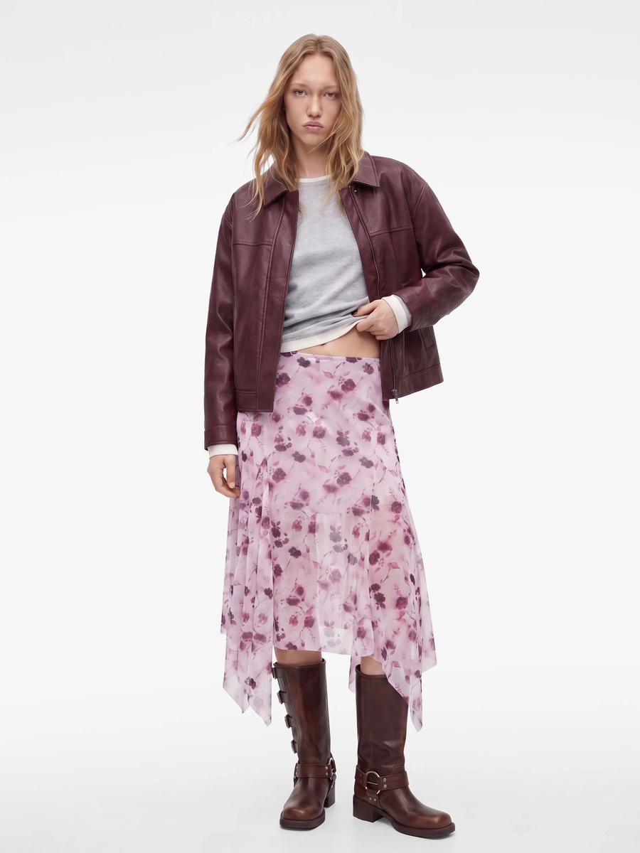 Pink Floral A-Line Midi Skirt