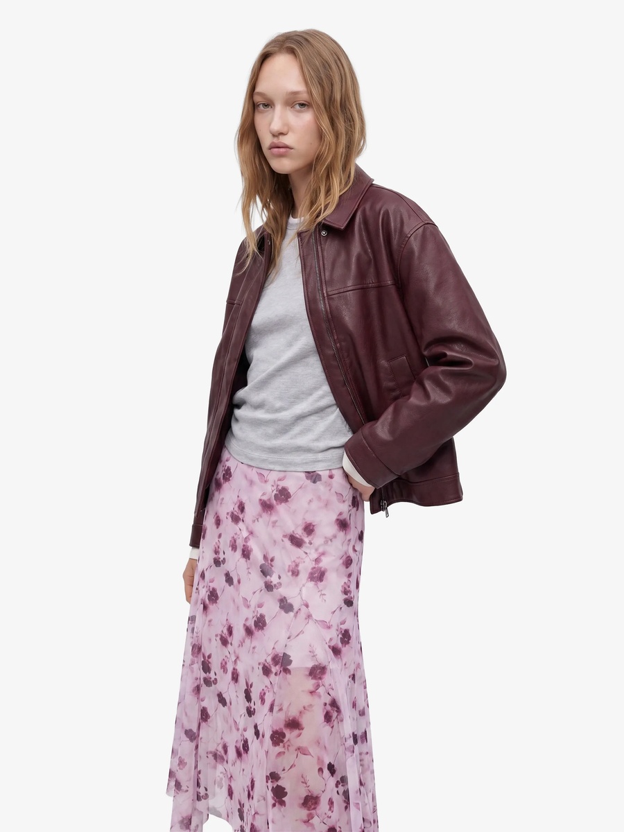 Pink Floral A-Line Midi Skirt