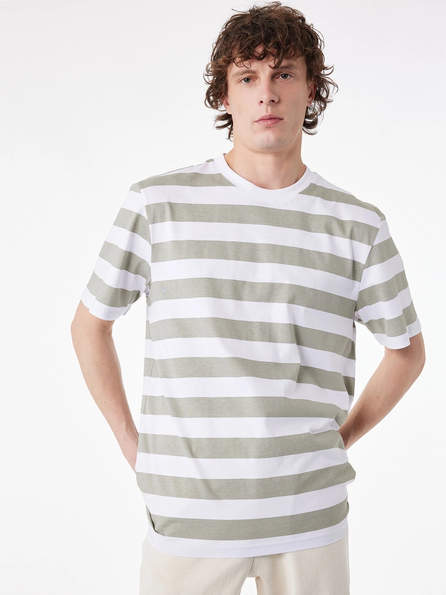 Womens Striped Crew Neck Cotton T-Shirt - Green