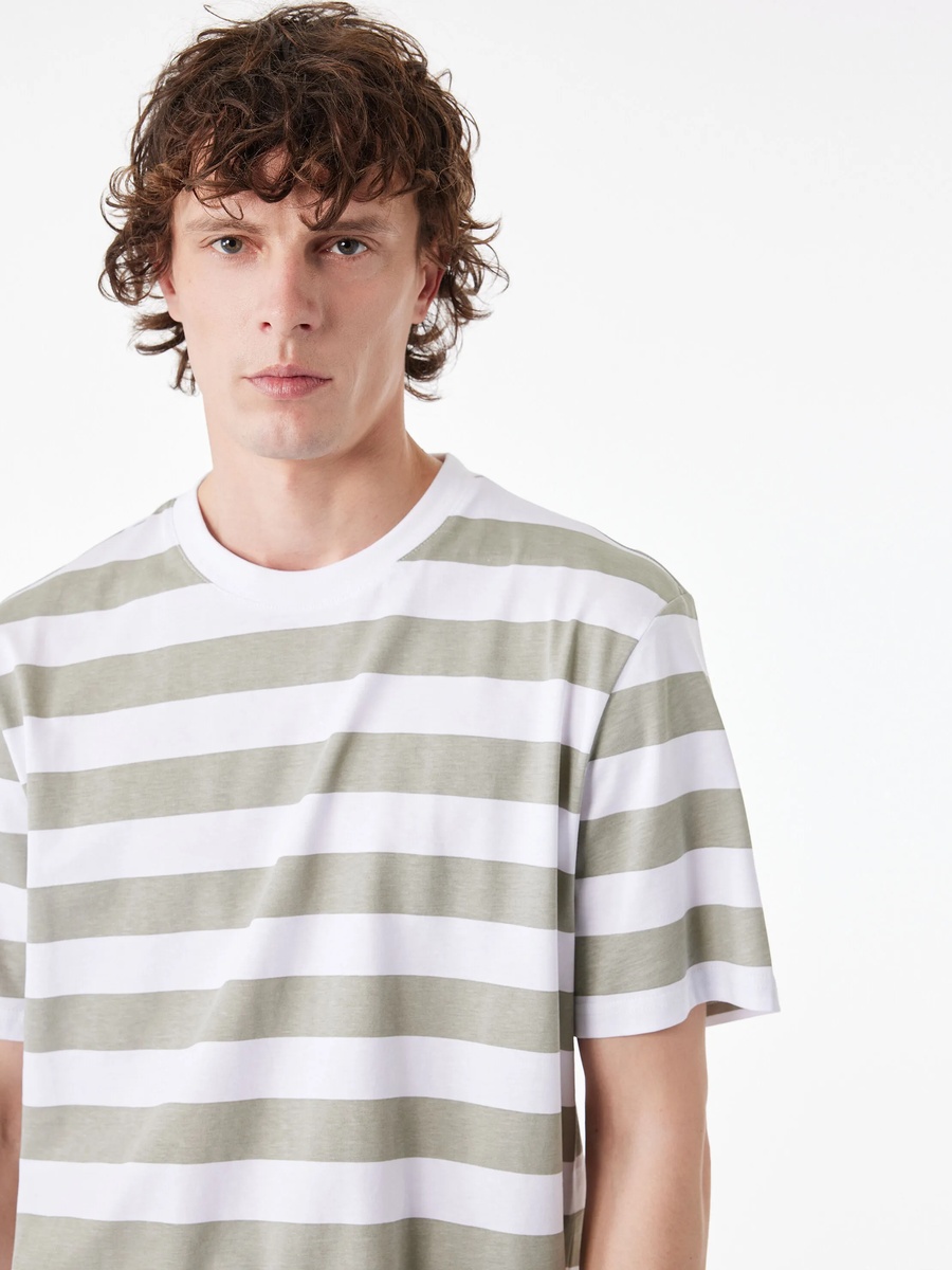 Womens Striped Crew Neck Cotton T-Shirt - Green