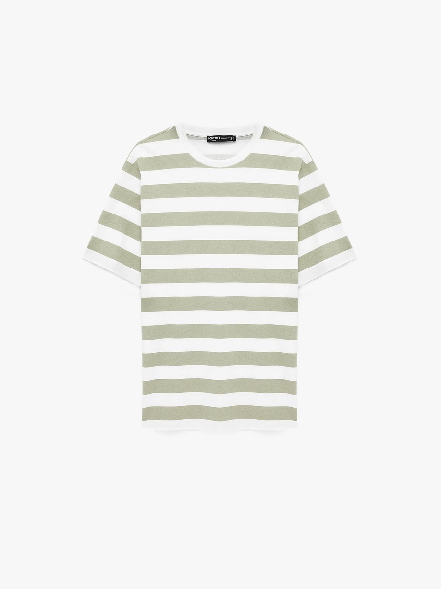 Womens Striped Crew Neck Cotton T-Shirt - Green