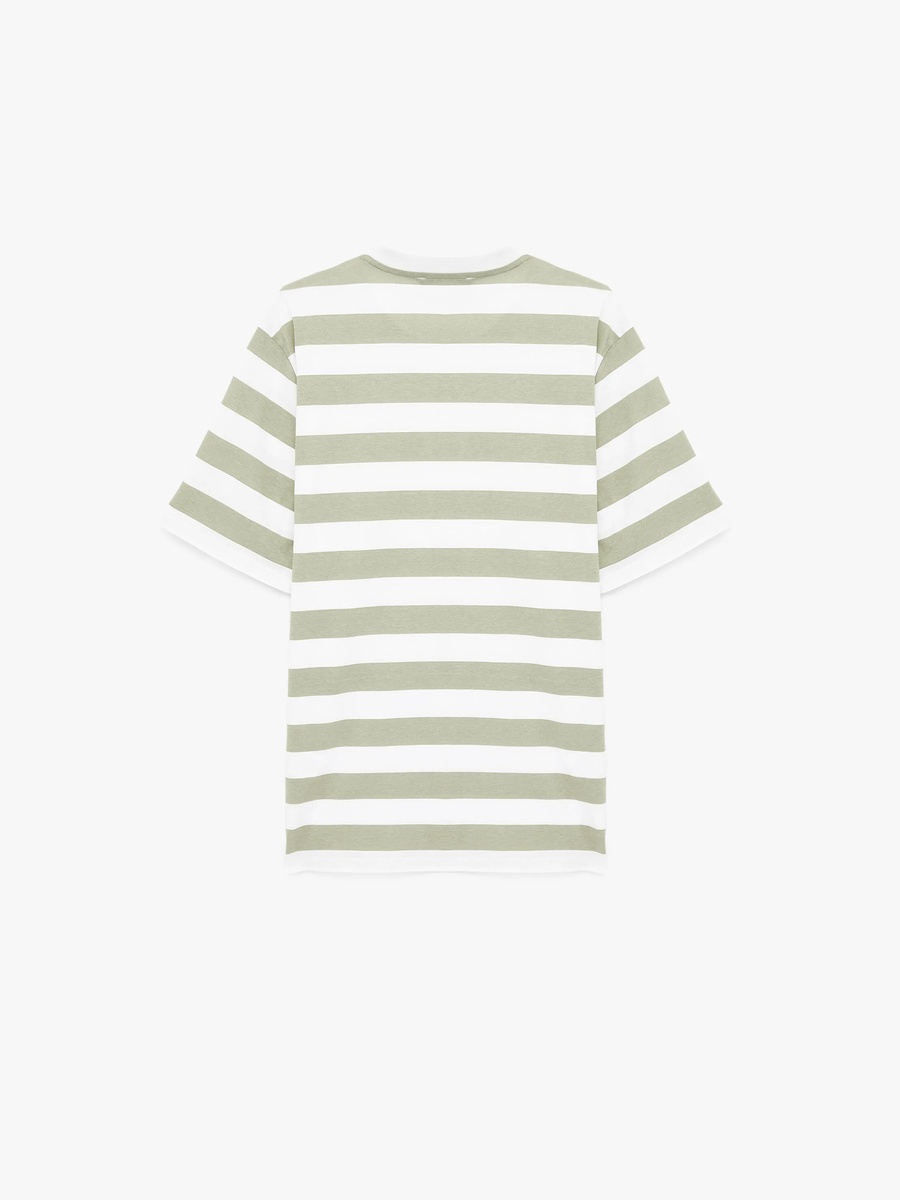 Womens Striped Crew Neck Cotton T-Shirt - Green