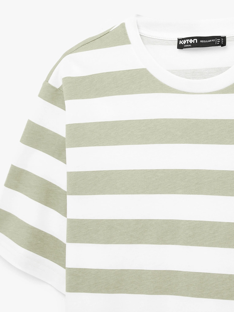 Womens Striped Crew Neck Cotton T-Shirt - Green