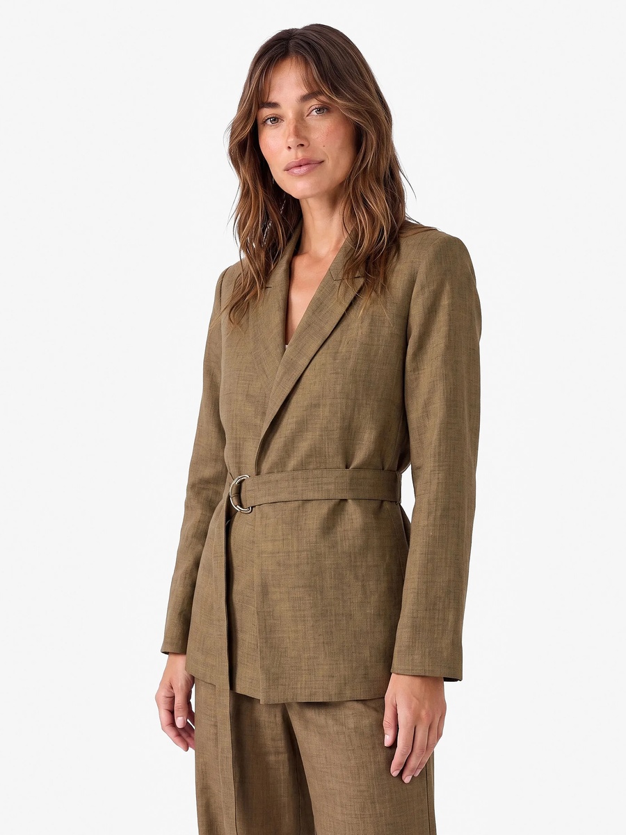 Khaki Regular Fit Belted Blazer