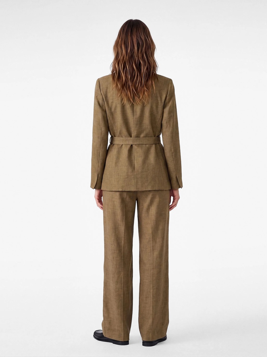Khaki Regular Fit Belted Blazer