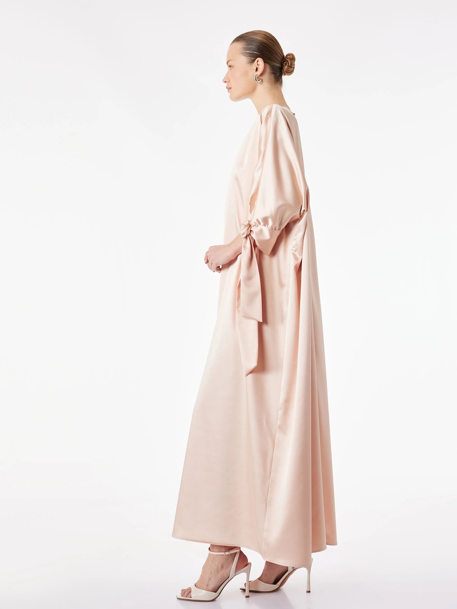 Elegant Pink A-Line Maxi Dress with Bow Sleeves