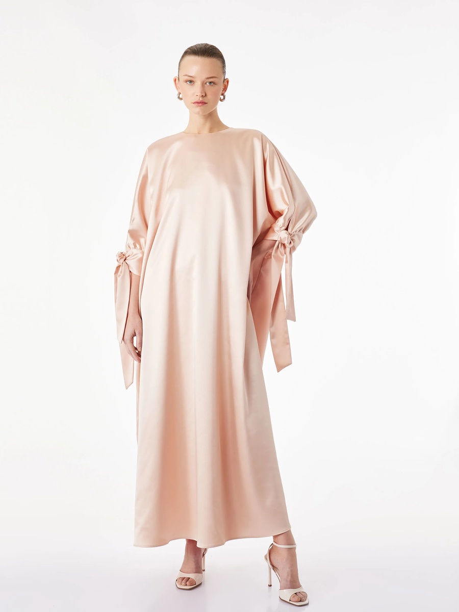 Elegant Pink A-Line Maxi Dress with Bow Sleeves
