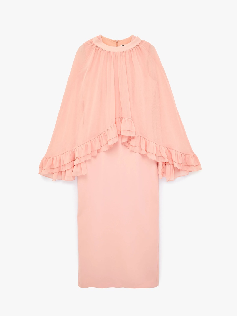 Plain Orange Maxi Cape Dress with Long Sleeves - Daytime Elegance