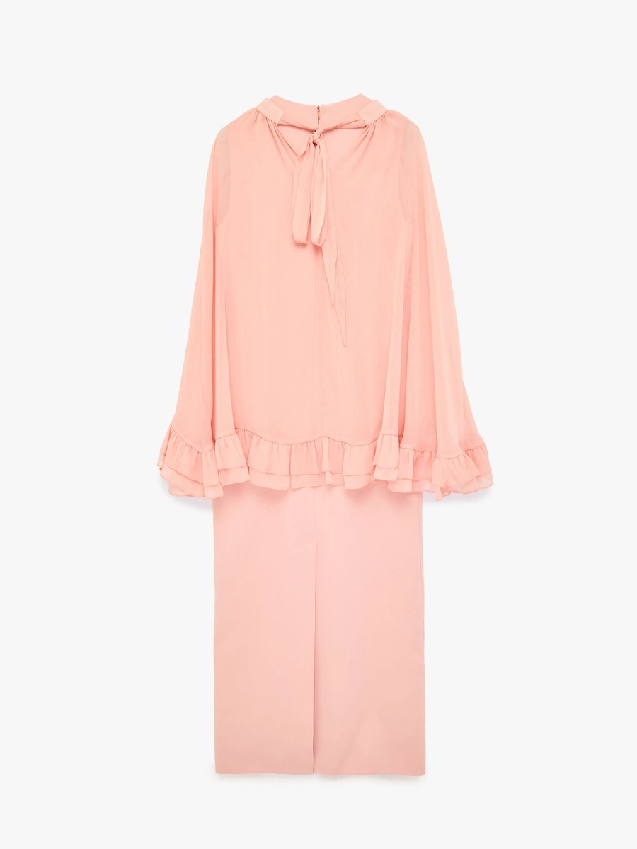 Plain Orange Maxi Cape Dress with Long Sleeves - Daytime Elegance