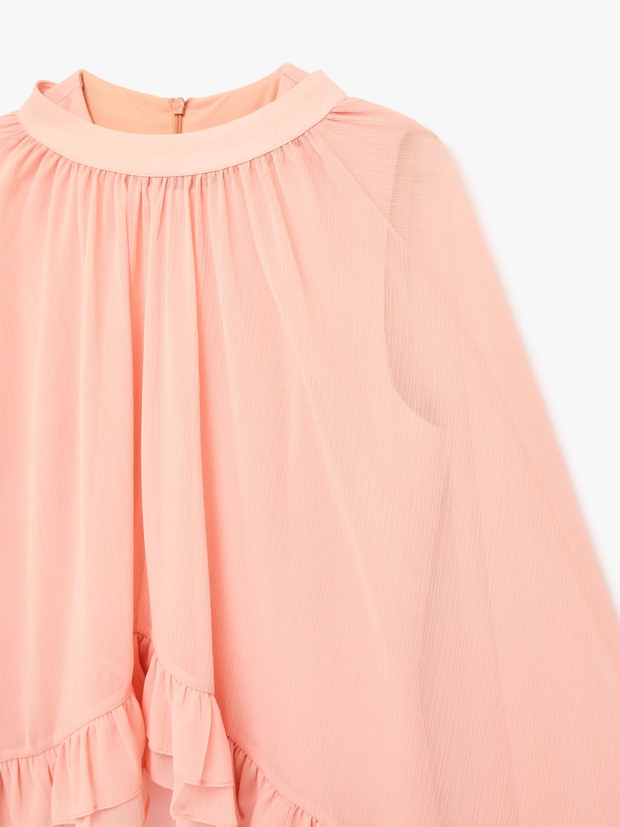 Plain Orange Maxi Cape Dress with Long Sleeves - Daytime Elegance