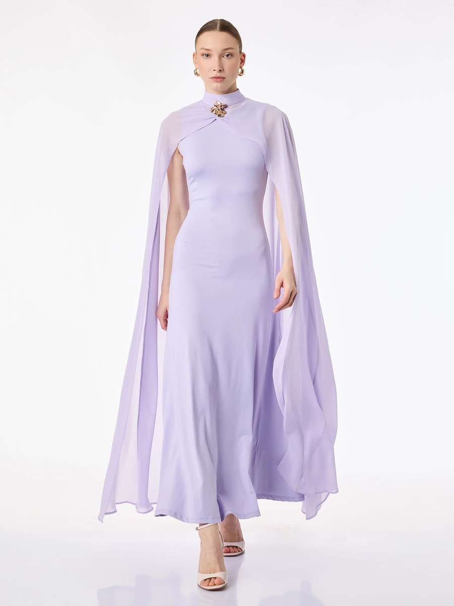 Purple Cape Maxi Dress - Daytime Elegance