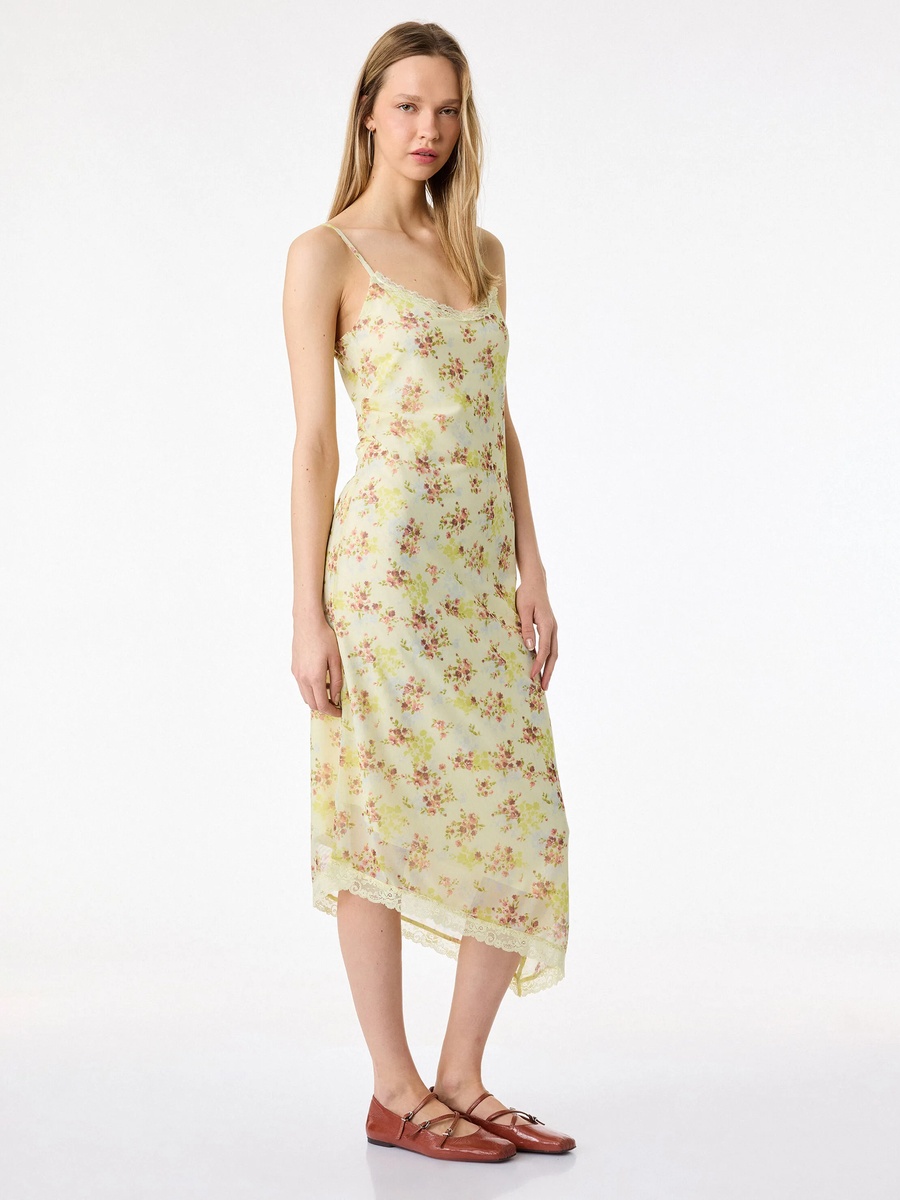 Yellow Floral Sheath Midi Dress for Daytime