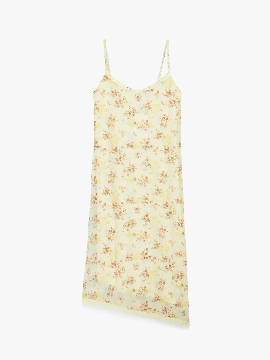Yellow Floral Sheath Midi Dress for Daytime