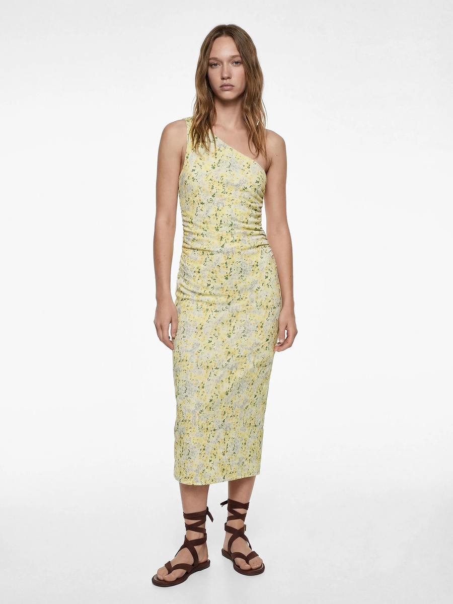 Yellow Floral Sleeveless Midi Sheath Dress for Daytime