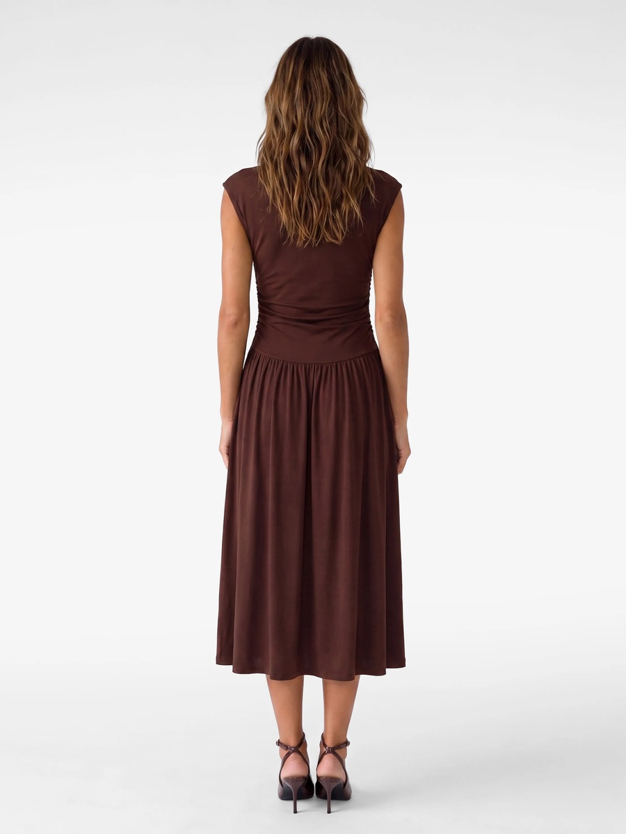 Sleeveless A-Line Midi Dress in Plain Brown