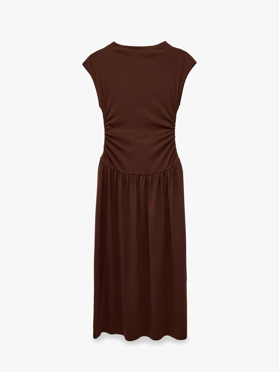 Sleeveless A-Line Midi Dress in Plain Brown