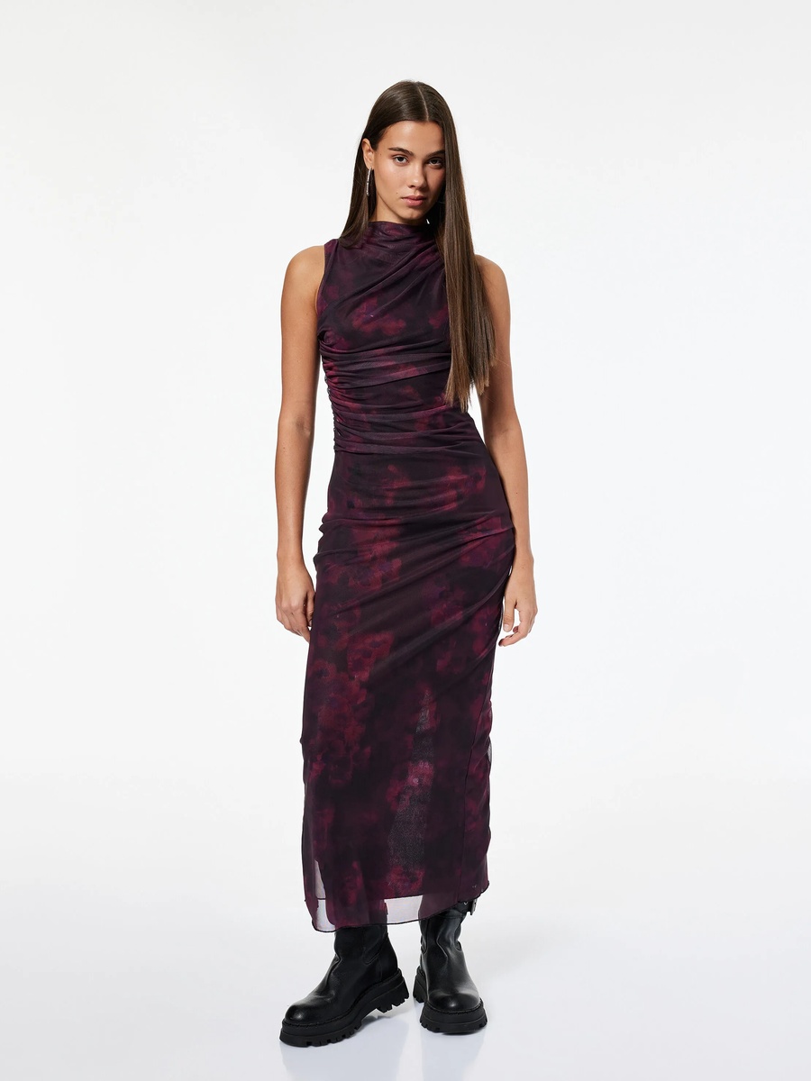 Burgundy Sleeveless A-Line Ankle-Length Dress