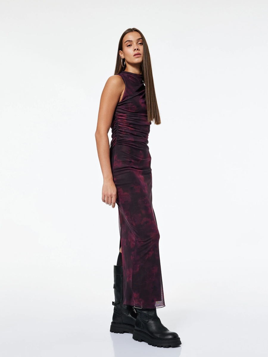 Burgundy Sleeveless A-Line Ankle-Length Dress