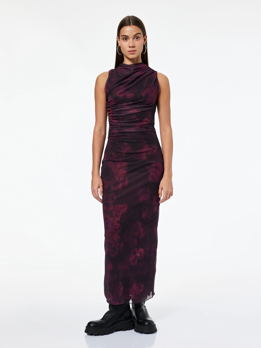 Burgundy Sleeveless A-Line Ankle-Length Dress