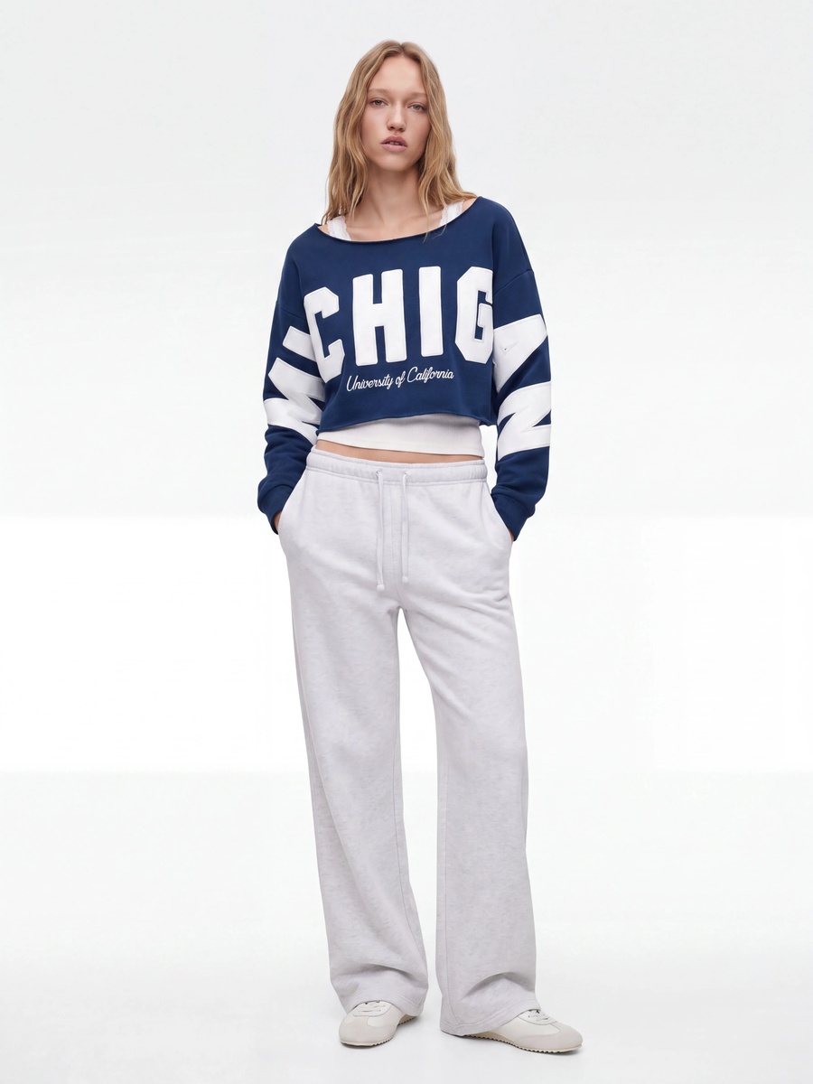 Womens Navy Blue Cropped University Sweatshirt