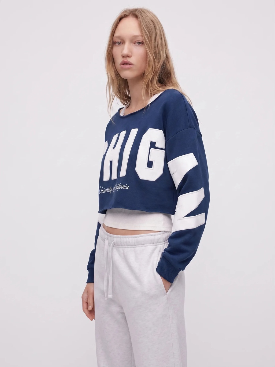 Womens Navy Blue Cropped University Sweatshirt