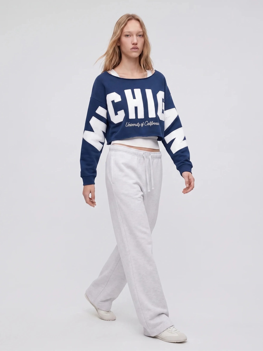Womens Navy Blue Cropped University Sweatshirt