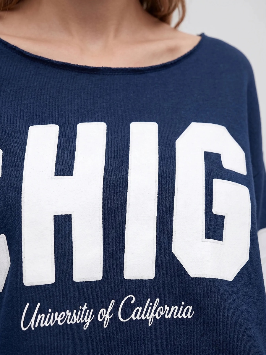 Womens Navy Blue Cropped University Sweatshirt