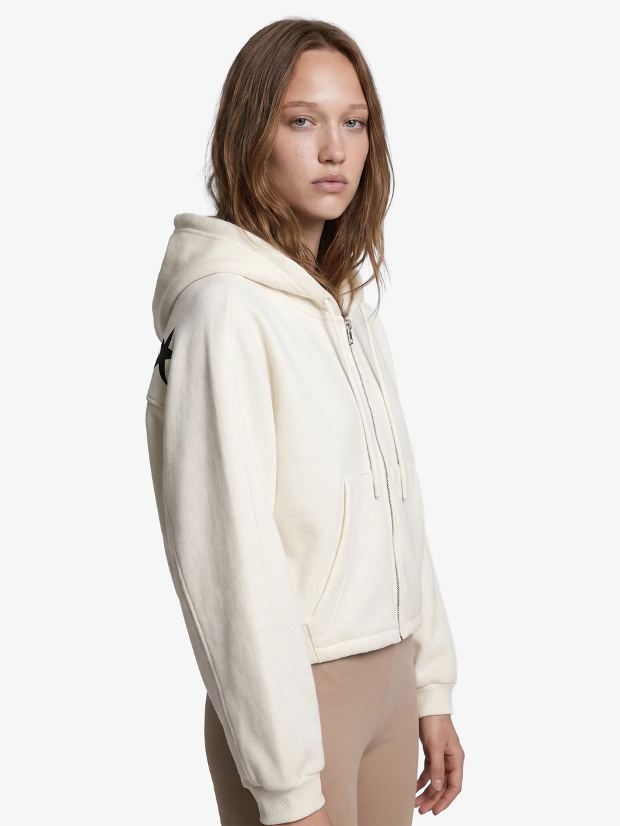Womens Beige Regular Fit Zip-Up Hoodie