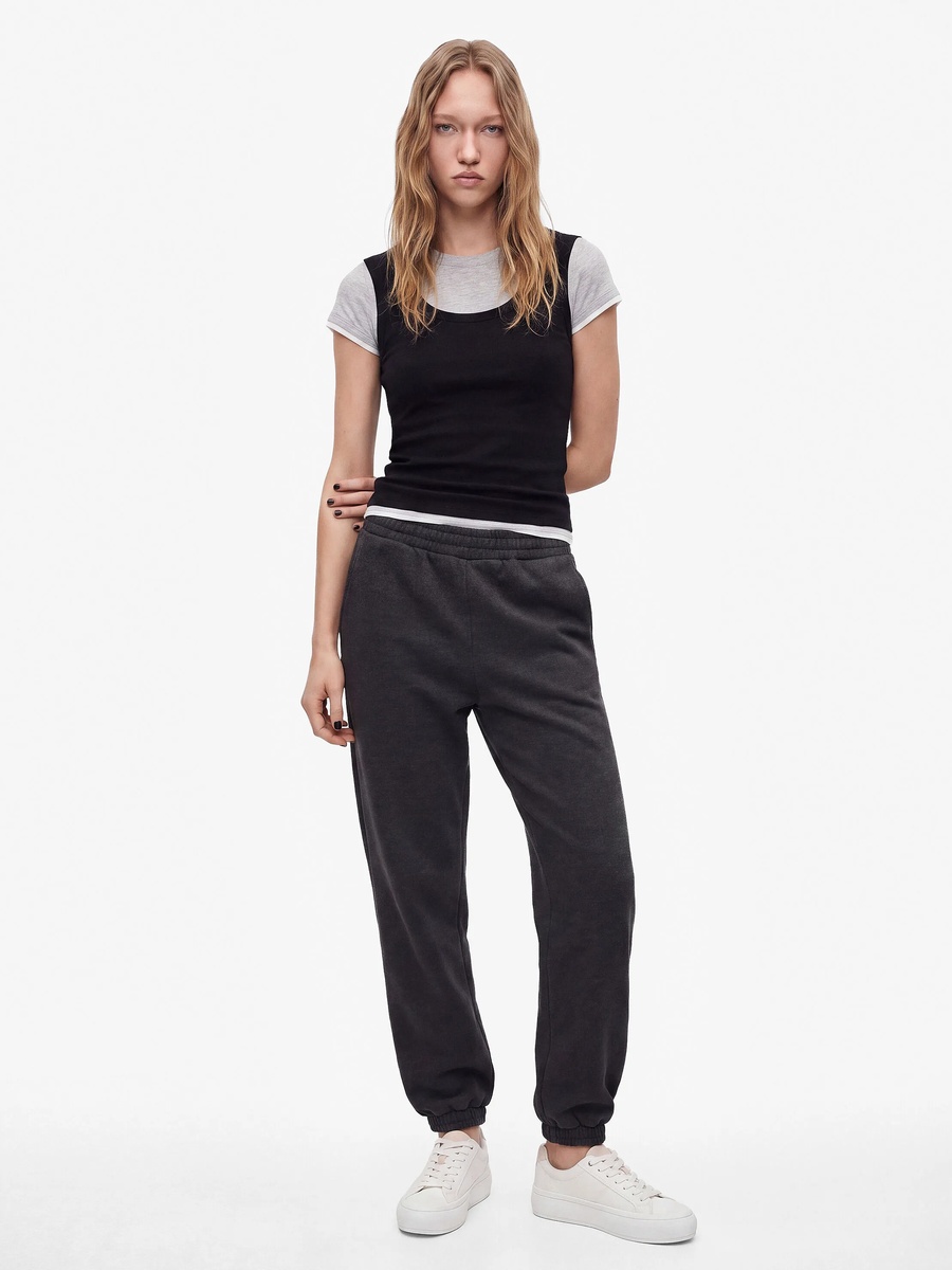 Womens Grey Poly Blend Mid-Rise Joggers