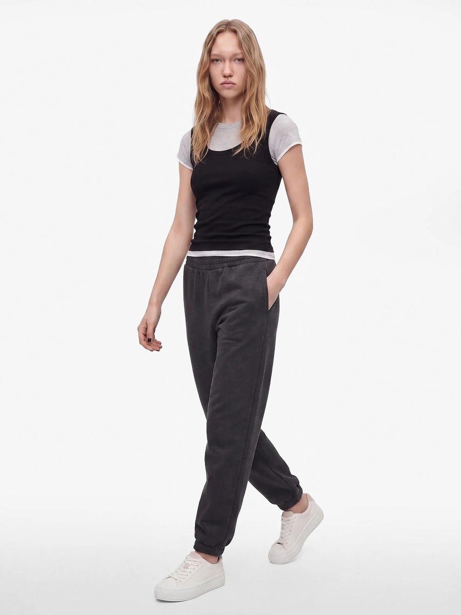 Womens Grey Poly Blend Mid-Rise Joggers