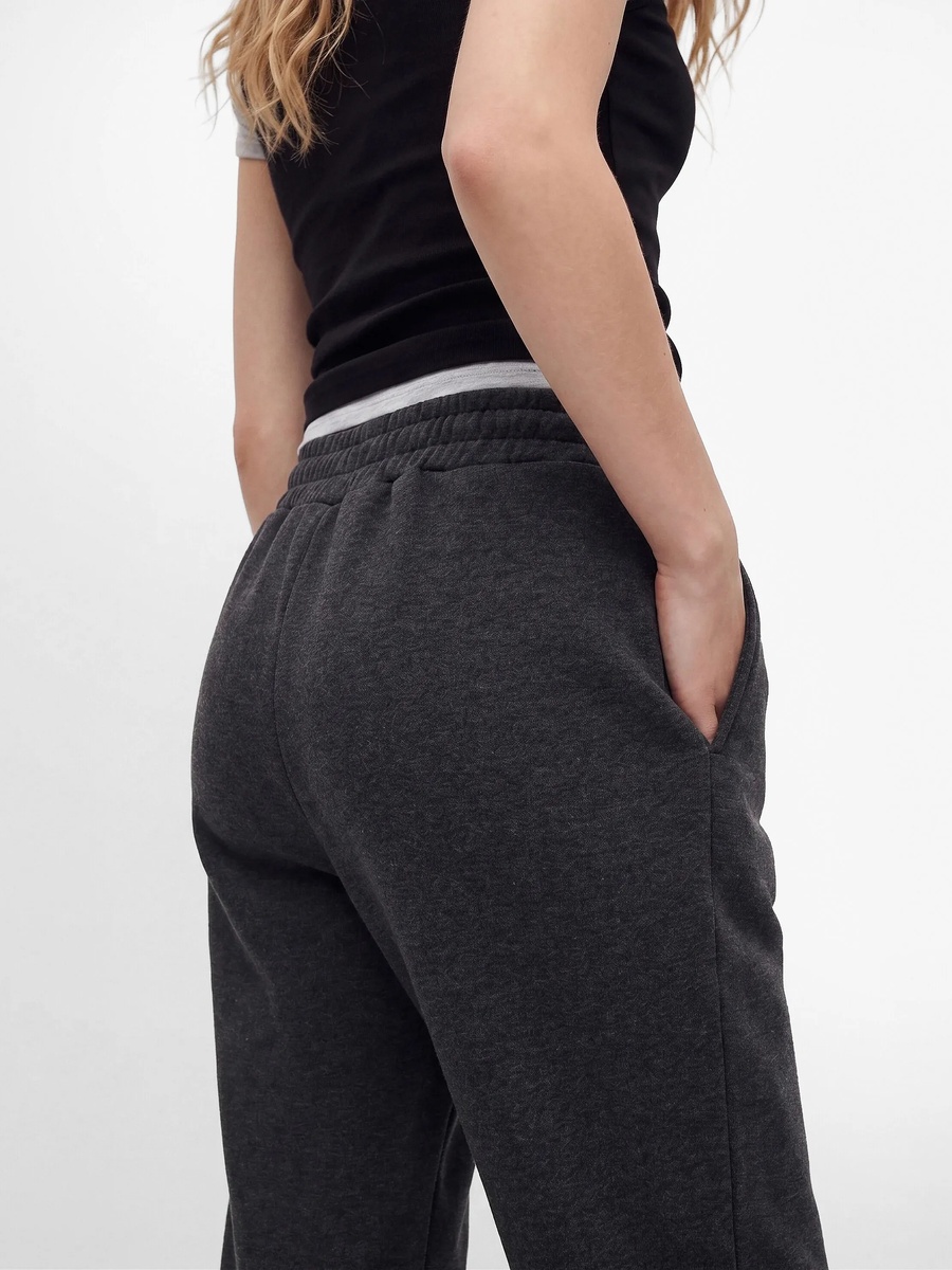 Womens Grey Poly Blend Mid-Rise Joggers