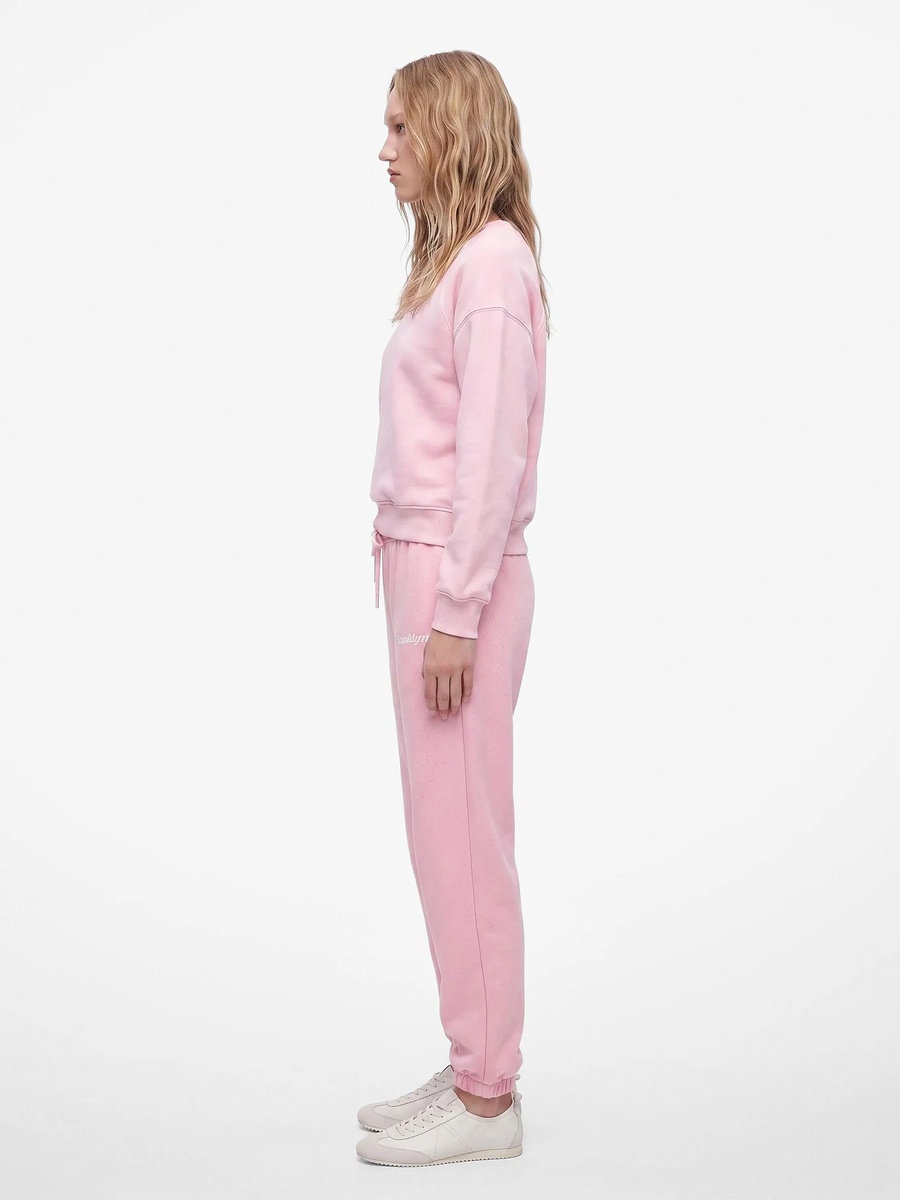 Pink Embroidered Cotton Blend Joggers with Drawstring Waist