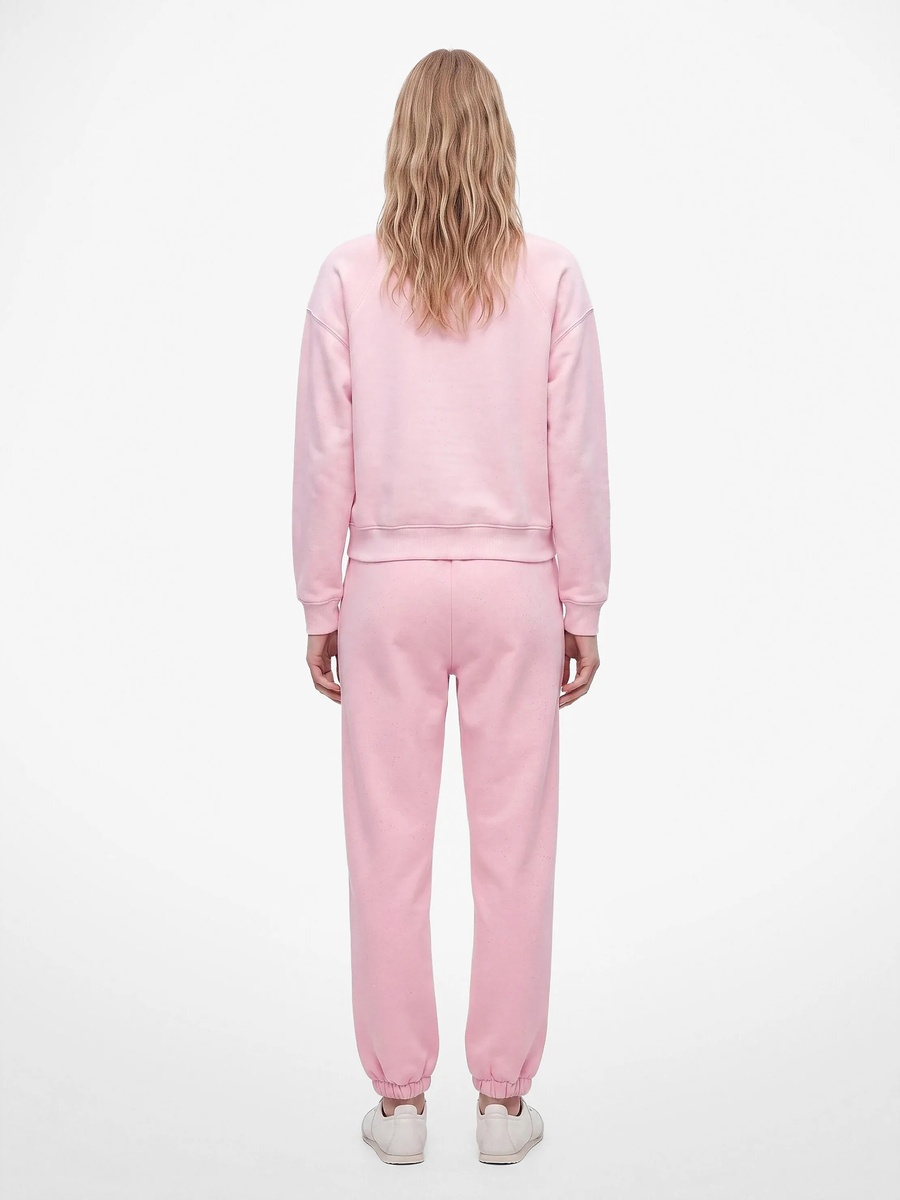 Pink Embroidered Cotton Blend Joggers with Drawstring Waist