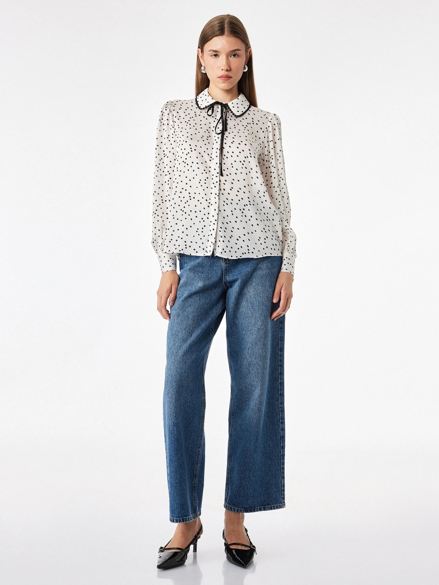 Black Polka Dot Long Sleeve Regular Fit Satin Shirt