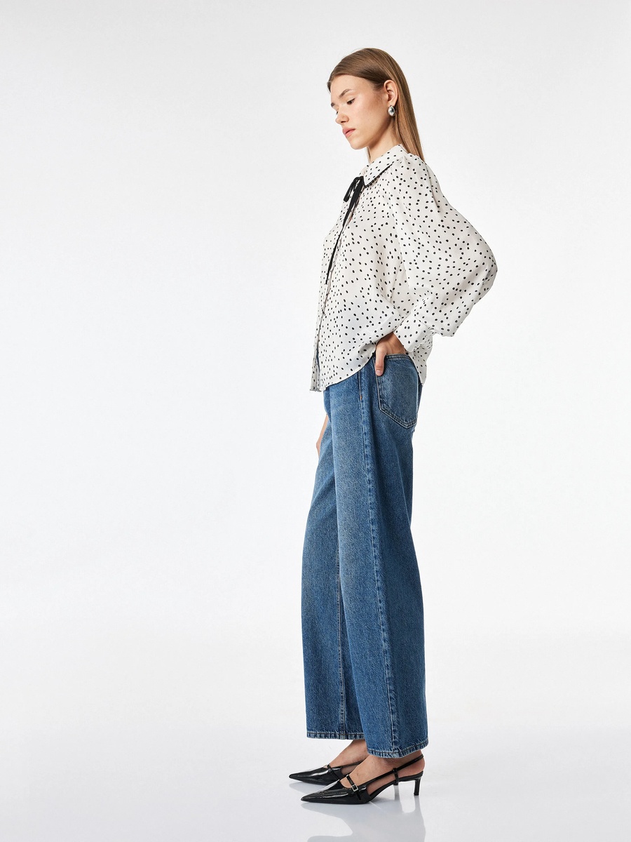 Black Polka Dot Long Sleeve Regular Fit Satin Shirt