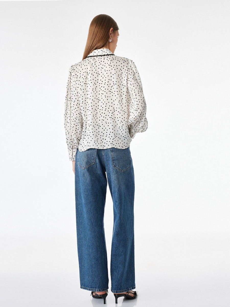 Black Polka Dot Long Sleeve Regular Fit Satin Shirt