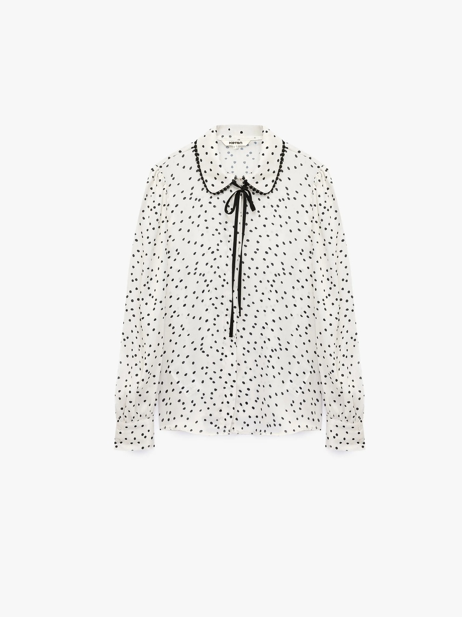 Black Polka Dot Long Sleeve Regular Fit Satin Shirt