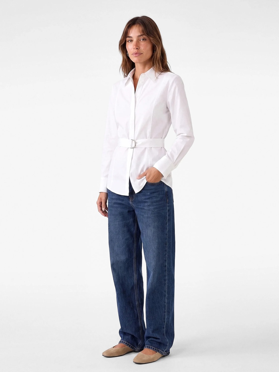 Elegant White Long Sleeve Shirt with Belt
