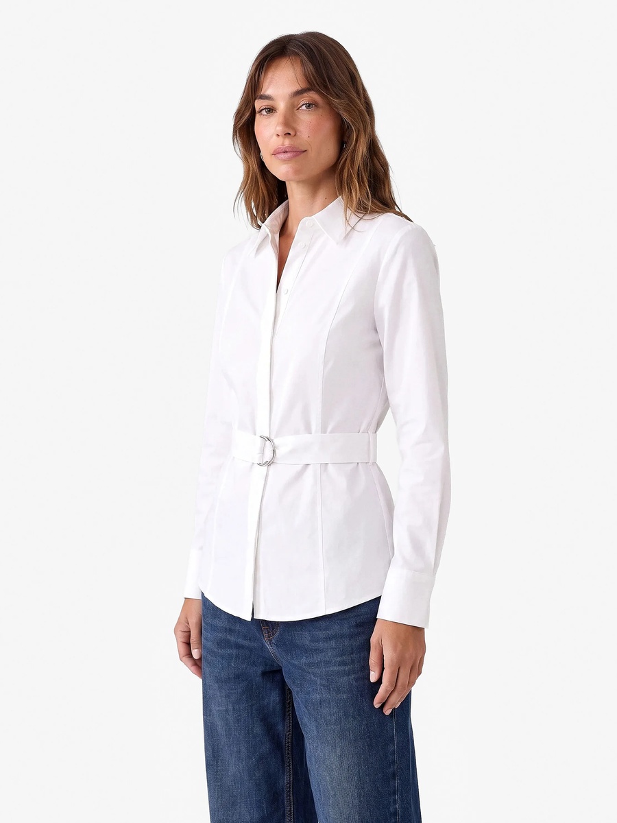 Elegant White Long Sleeve Shirt with Belt