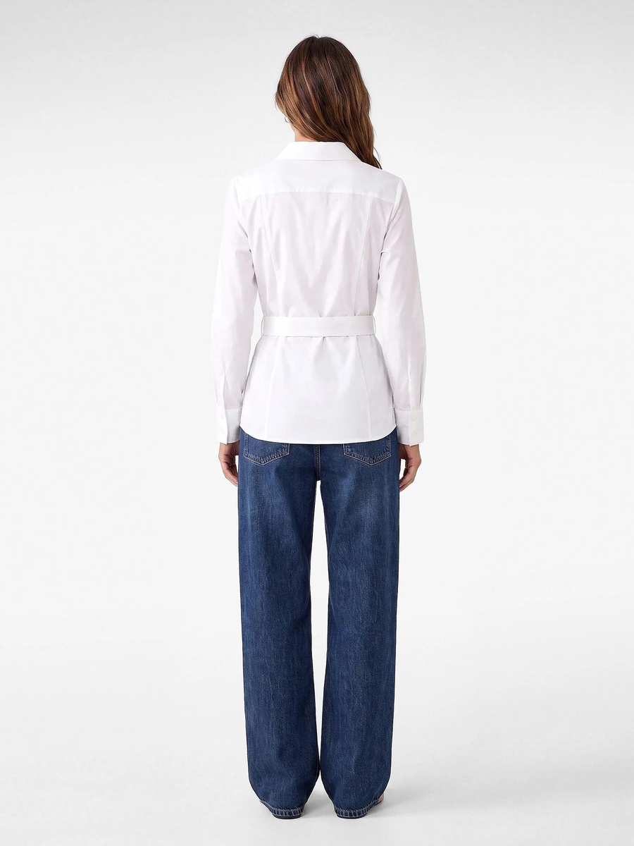 Elegant White Long Sleeve Shirt with Belt